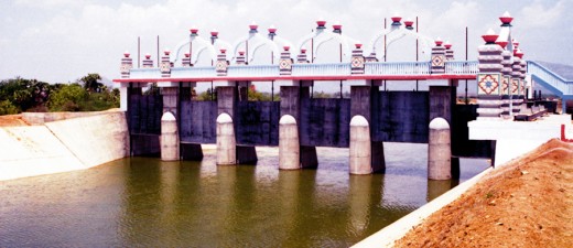 Water flowing out of the Kandaleru reservoir towards the city of Chennai. 