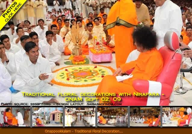 Traditional floral decorations with Nirapara,...Sri Sathya Sai Baba